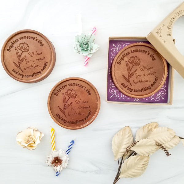Noteworthy Chocolates Greetings Birthday Flowers Personalized Chocolate Medallions - Box of 3 Personalized