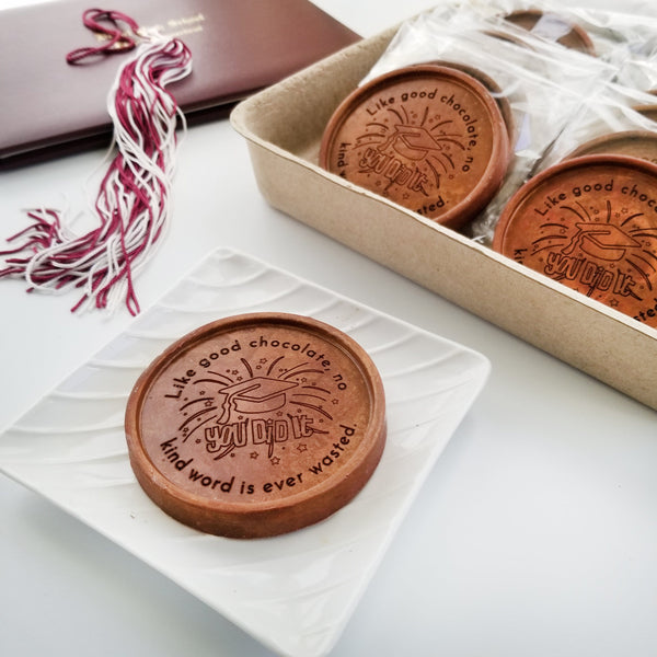 Noteworthy Chocolates Greetings You Did It Grad Personalized Chocolate Medallions - Box of 12 Personalized custom