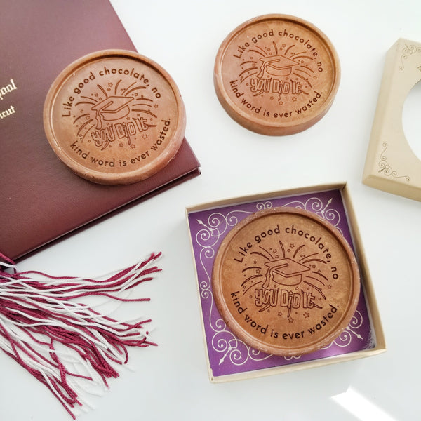 Noteworthy Chocolates Greetings You Did It Grad Personalized Chocolate Medallions - Box of 3 Personalized custom