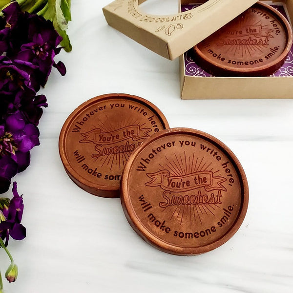 Noteworthy Chocolates Greetings You're The Sweetest Personalized Chocolate Medallions - Box of 3 Personalized custom