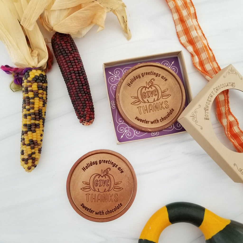 Noteworthy Chocolates Greetings Give Thanks Personalized Chocolate Medallions - Box of 3 Personalized
