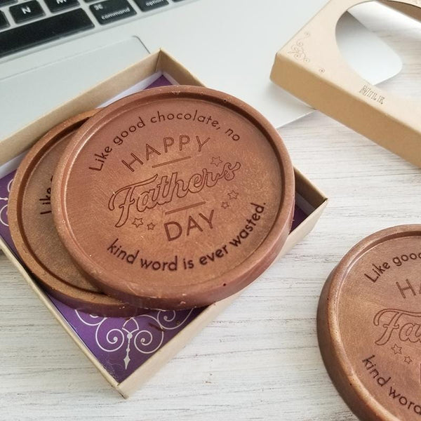 Noteworthy Chocolates Greetings Happy Father's Day Star Personalized Chocolate Medallions - Box of 3 Personalized custom