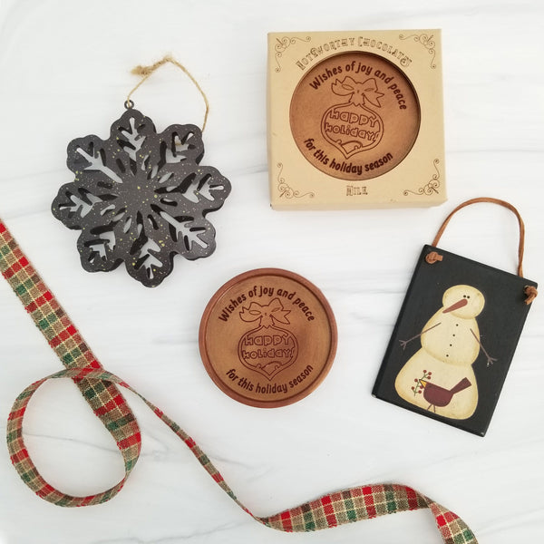 Noteworthy Chocolates Greetings Happy Holidays Personalized Chocolate Medallions - Box of 3 Personalized