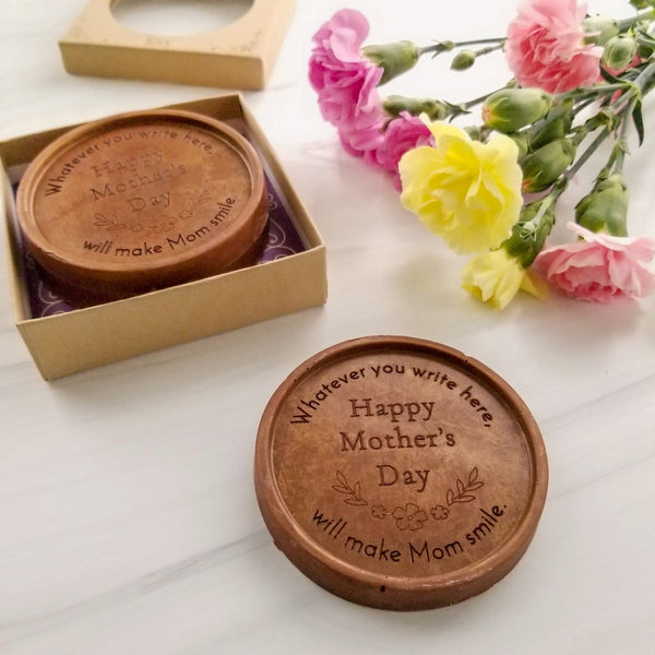 Noteworthy Chocolates Greetings Happy Mother's Day Flowers Chocolate Medallions - Box of 3 Personalized custom