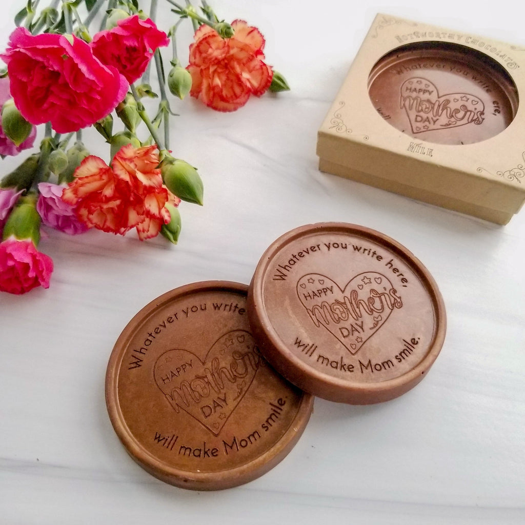 Noteworthy Chocolates Greetings Happy Mother's Day Heart Chocolate Medallions - Box of 3 Personalized custom