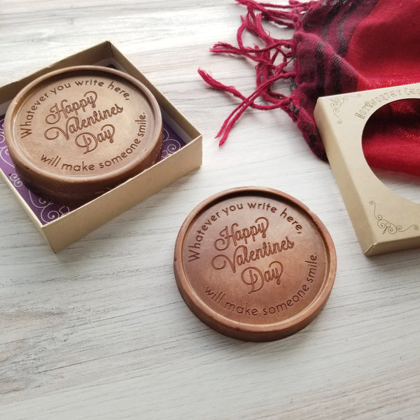 Noteworthy Chocolates Greetings Happy Valentine's Day Personalized Chocolate Medallions - Box of 3 Personalized