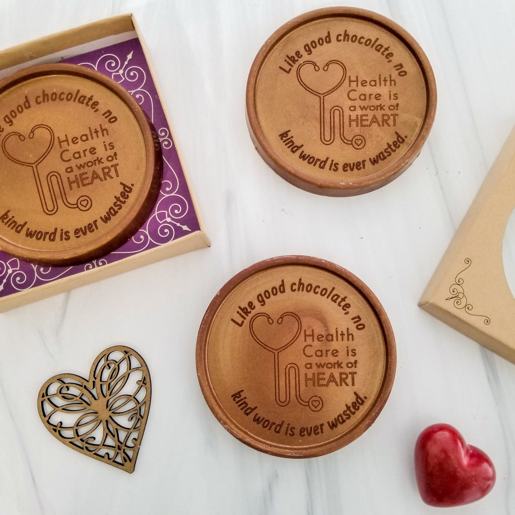 Noteworthy Chocolates Greetings Health Care Work of Heart Chocolate Medallions - Box of 3 Personalized