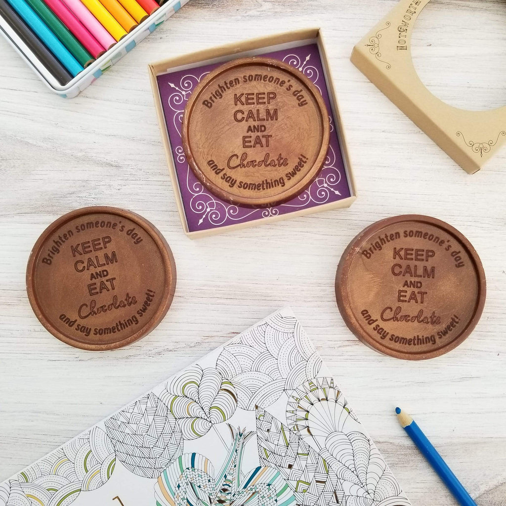 Noteworthy Chocolates Greetings Keep Calm Personalized Chocolate Medallions - Box of 3 Personalized custom
