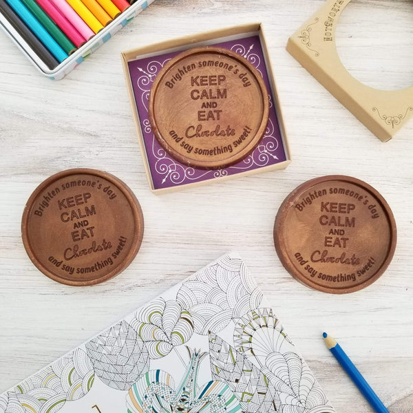 Noteworthy Chocolates Greetings Keep Calm Personalized Chocolate Medallions - Box of 3 Personalized custom