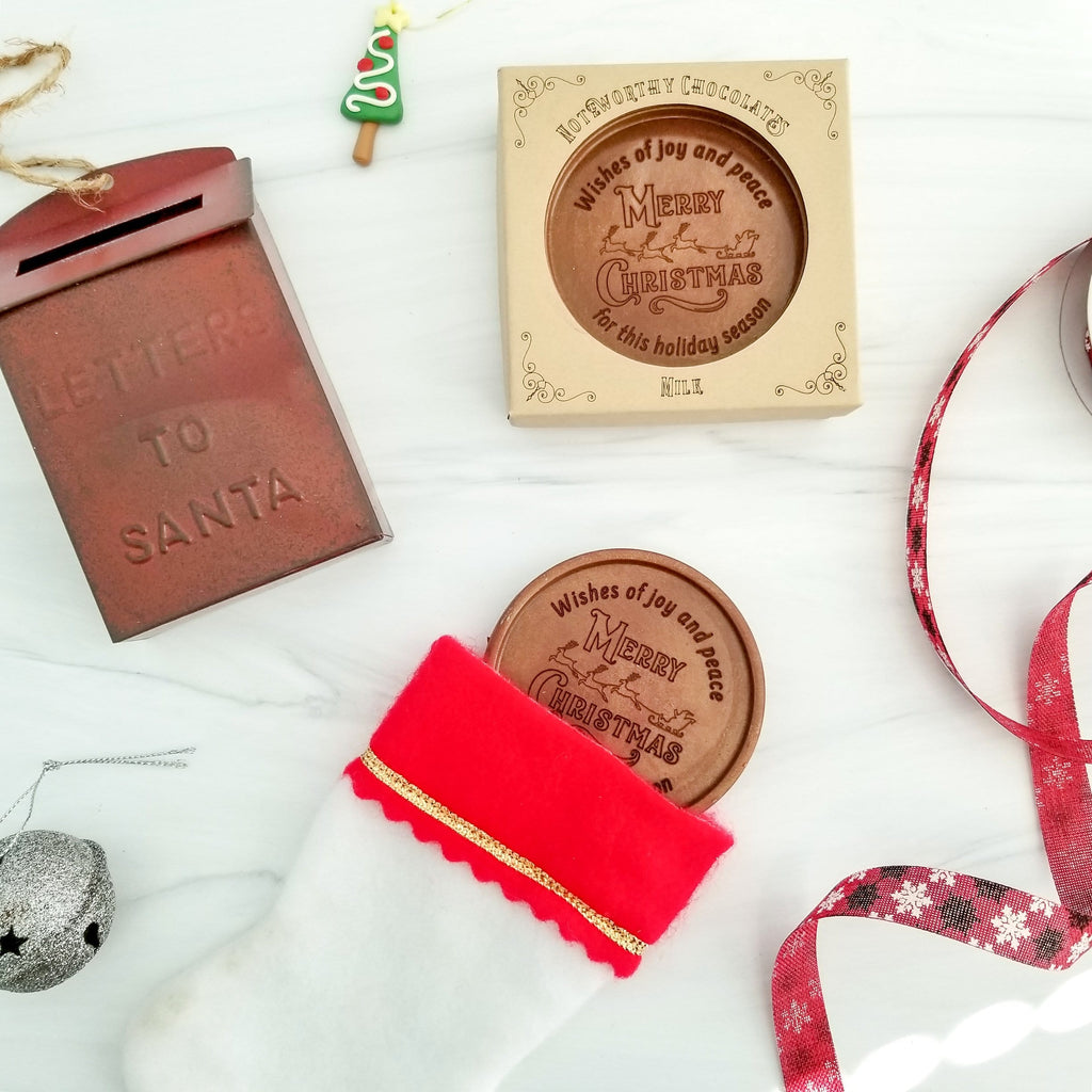 Noteworthy Chocolates Greetings Merry Christmas Sleigh Personalized Chocolate Medallions - Box of 3 Personalized