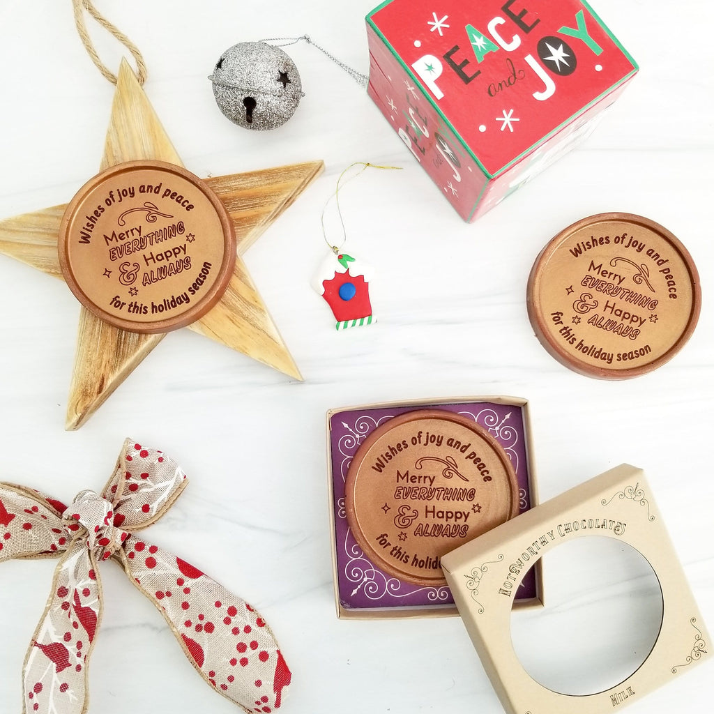 Noteworthy Chocolates Greetings Merry Everything Personalized Chocolate Medallions - Box of 3 Personalized