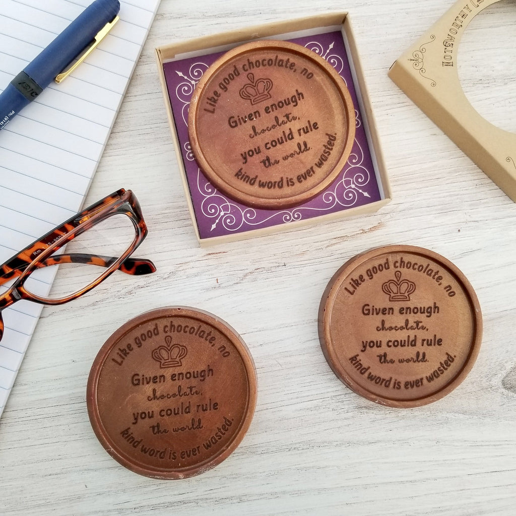 Noteworthy Chocolates Greetings Rule The World Personalized Chocolate Medallions - Box of 3 Personalized