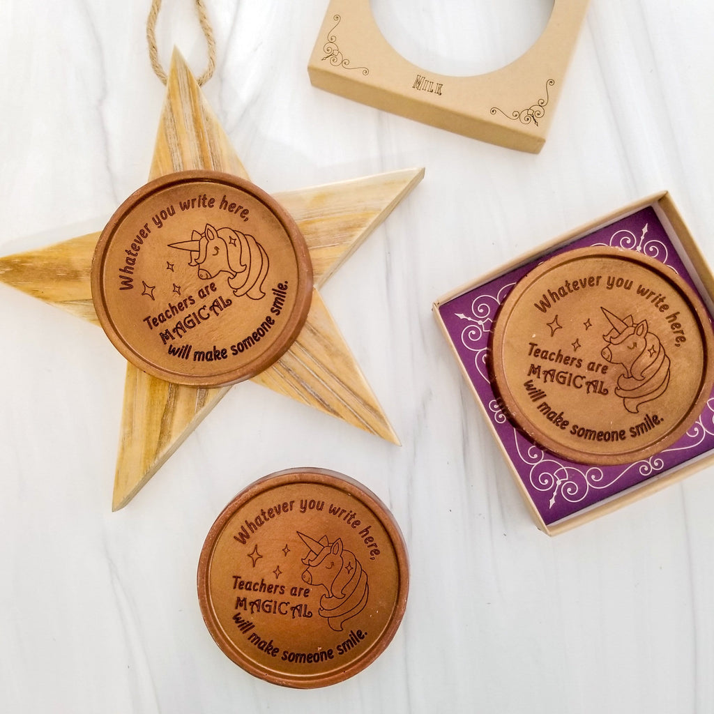 Noteworthy Chocolates Greetings Teachers Are Magical Chocolate Medallions - Box of 3 Personalized