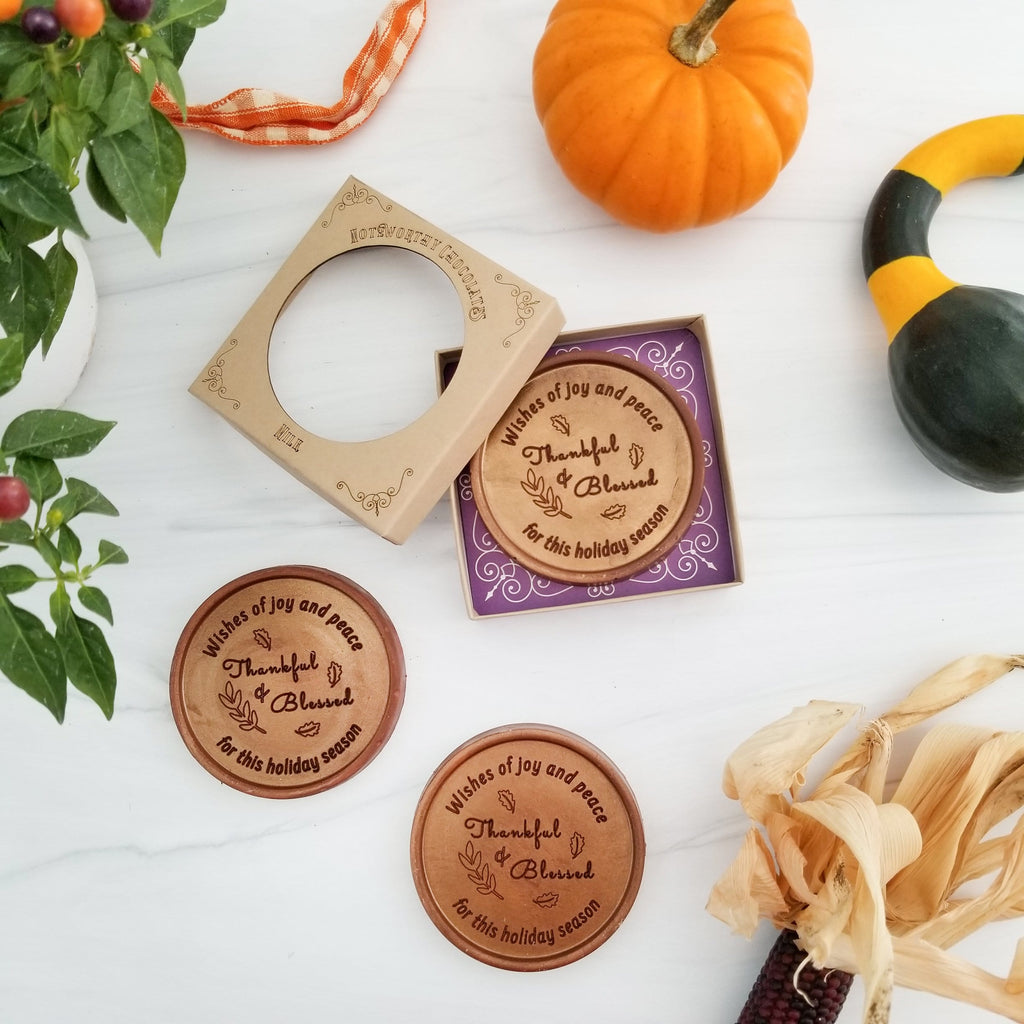 Noteworthy Chocolates Greetings Thankful and Blessed Personalized Chocolate Medallions - Box of 3 Personalized
