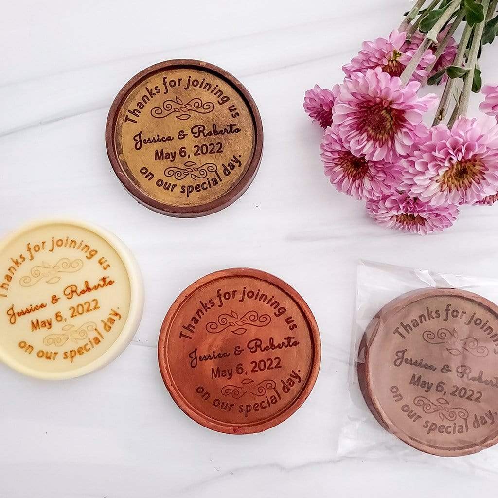 Noteworthy Chocolates Favors Thanks For Joining Us Medallion Favors (12 pcs.) Personalized custom