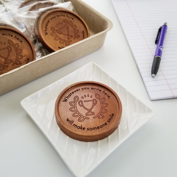 Noteworthy Chocolates Greetings Trophy Personalized Chocolate Medallions - Box of 12 Personalized custom