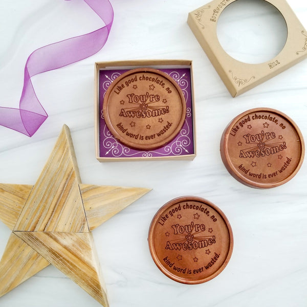 Noteworthy Chocolates Greetings You're Awesome Stars Personalized Chocolate Medallions - Box of 3 Personalized