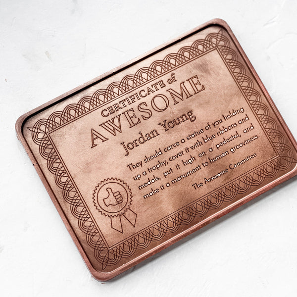 Noteworthy Chocolates Greetings Chocolate Certificate of Awesome Personalized