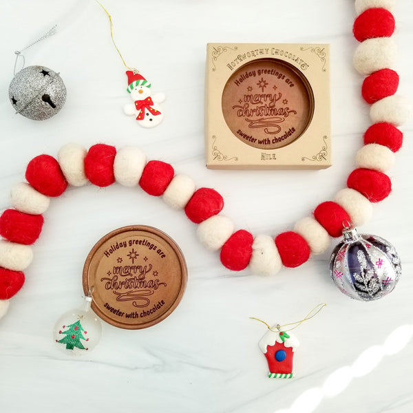 Noteworthy Chocolates Greetings Merry Christmas Personalized Chocolate Medallions - Box of 3 Personalized